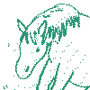 small, cartoony, dithered image of the front half of a horse